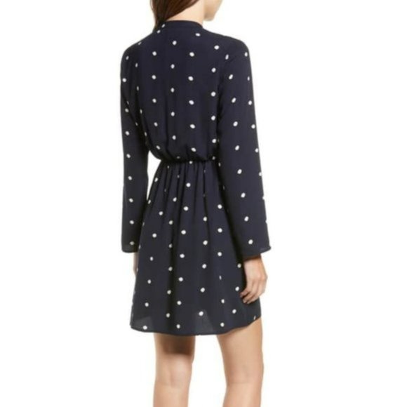 Nordstrom Long Sleeve Navy Polka Dot Mini Dress M - Picture 4 of 10
